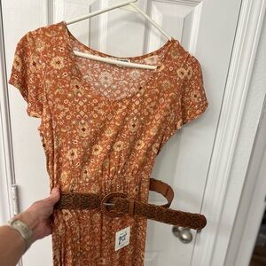 Wallflower Rust Floral Dress with Belt